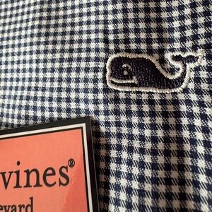 🎄 NWT Vineyard Vines Classic Whale Micro Gingham Shirt XXL Navy/White